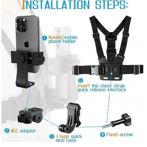 Support Téléphone + GoPro avec Ceinture de Poitrine