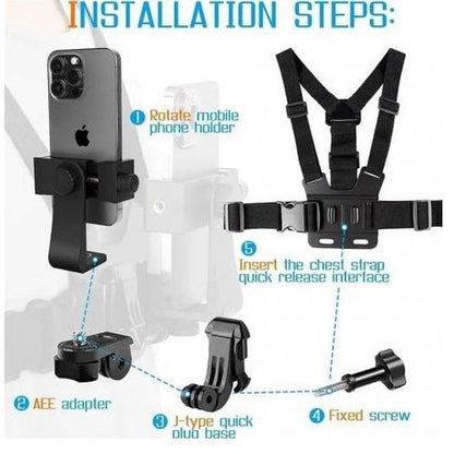 Support Téléphone + GoPro avec Ceinture de Poitrine